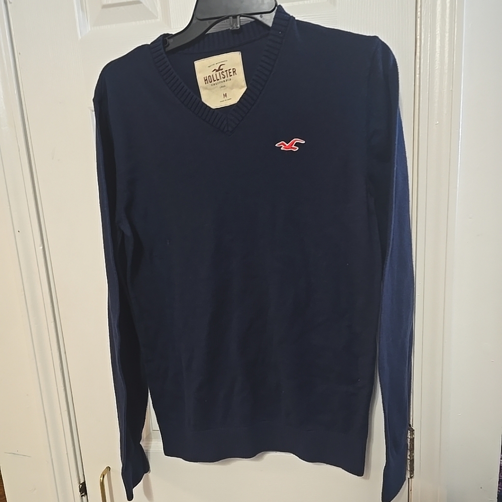 Hollister Women's Jumper M Blue Cotton with Nylon, Viscose V-Neck Pullover
